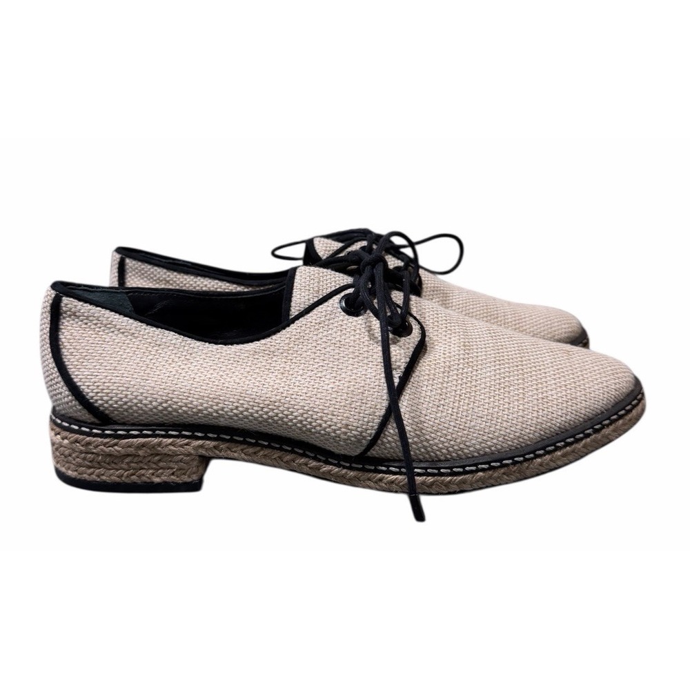 Tory Burch Fawn Oxford Linen Tan Espadrille Lace‎ Up Loafers Women's Size 8.5M